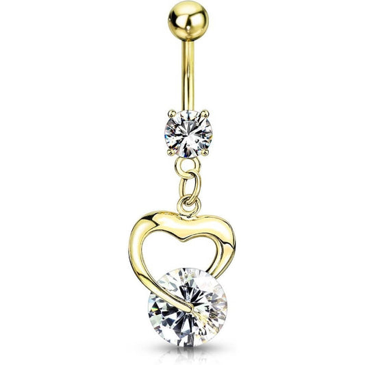 Belly Button Piercing Heart dangle Zirconia Gold