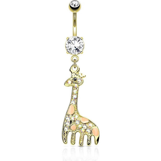 Piercing Nombril Pendedentif Girafe Zircone Or