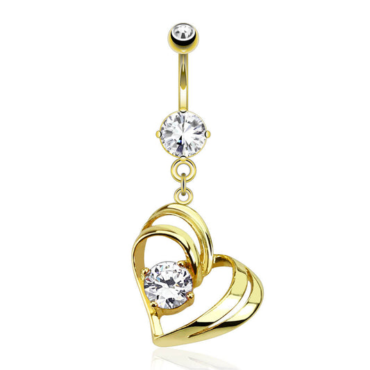 Piercing Ombelico Cuore pendente in Zirconi e Oro