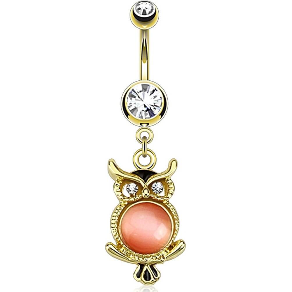 Belly Button Piercing Owl Opal dangle Zirconia Gold