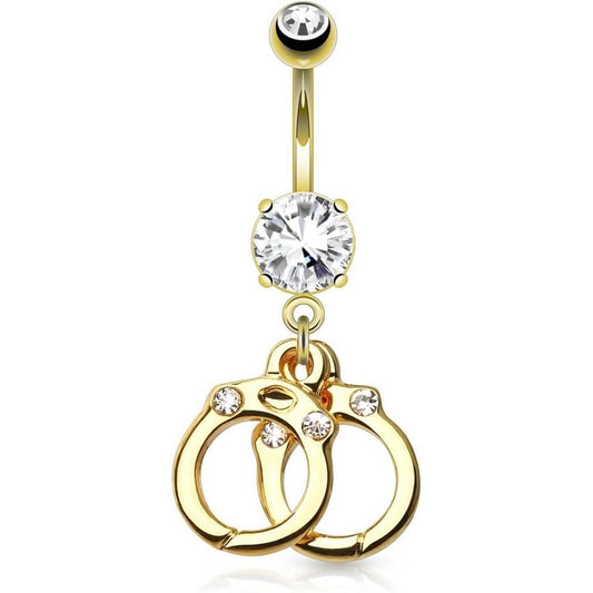 Belly Button Piercing Handcuffs dangle Zirconia Gold