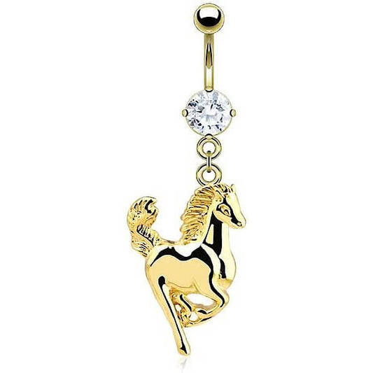 Piercing Nombril Pendentif Cheval Zircone Or