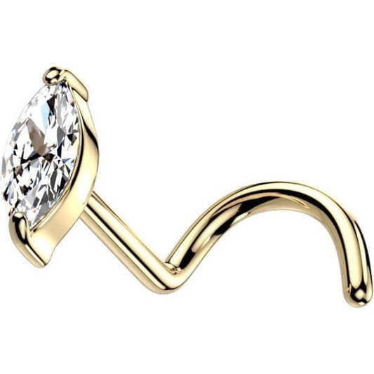 Solid Gold 14 Carat Nose Screw Elipse Zirconia