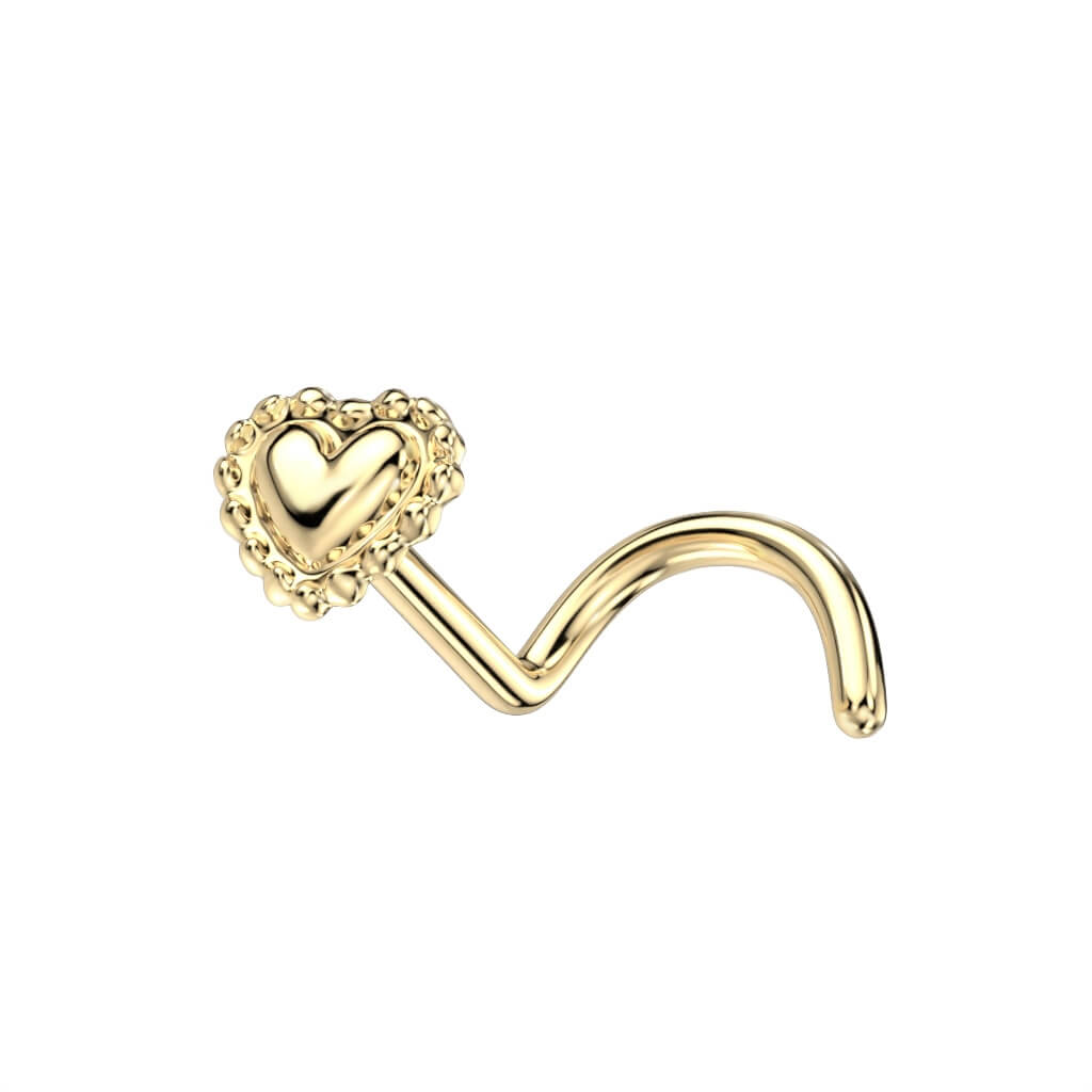 Oro 14kt Nariz Screw Corazón