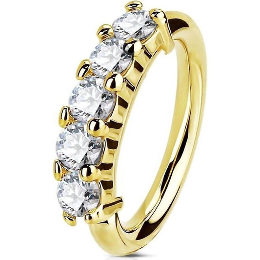 14 Karat Gold Ring 5 Zirkonia Gelbgold Weißgold Biegbar