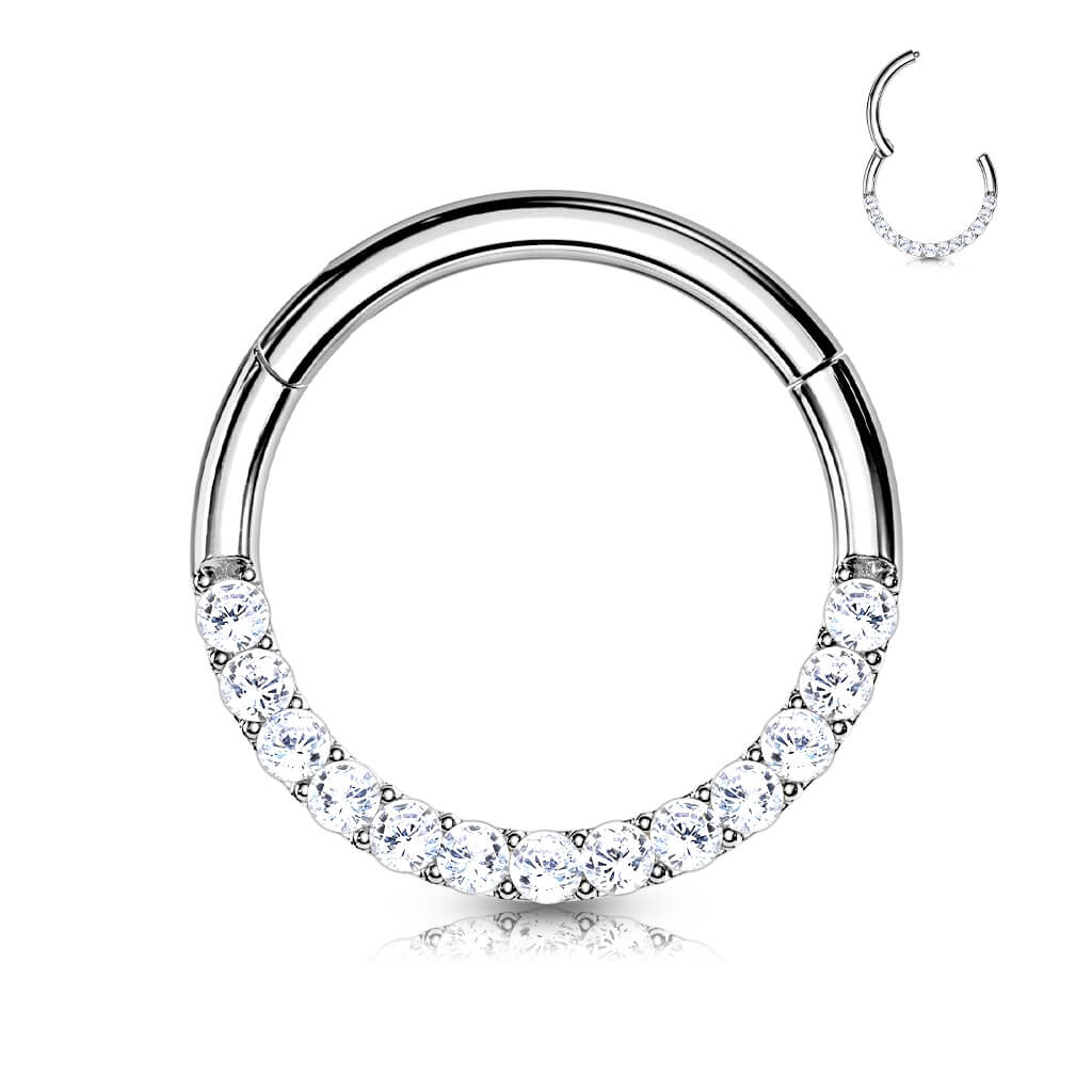 Oro 14 kt Anello Piercing Zircone Clicker