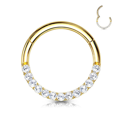 Oro 14 kt Anello Piercing Zircone Clicker