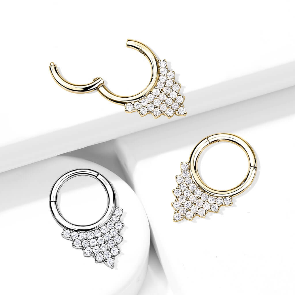 Solid Gold 14 Carat Septum Piercing Triangle Zirconia Clicker