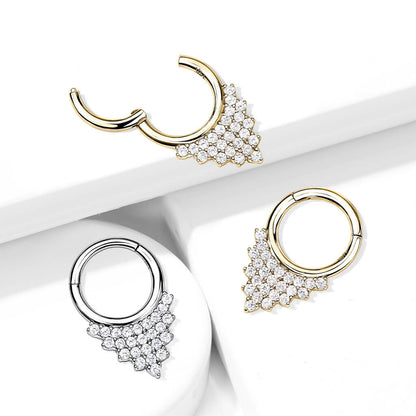 Oro 14kt Septum Piercing Circonita Triángulo Clicker