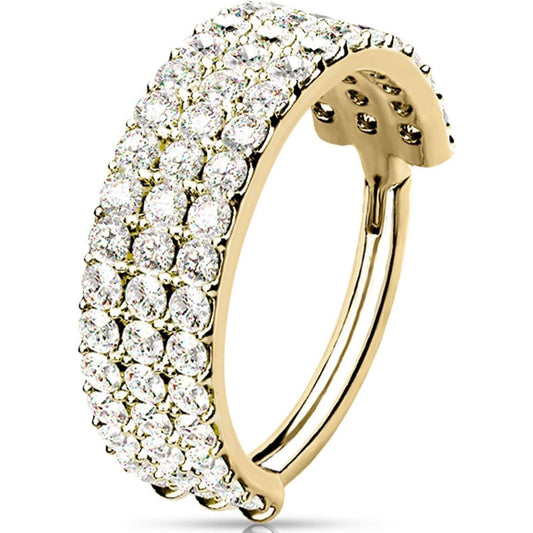 Oro 14 kt Anello Piercing Zirconi in 3 file Clicker