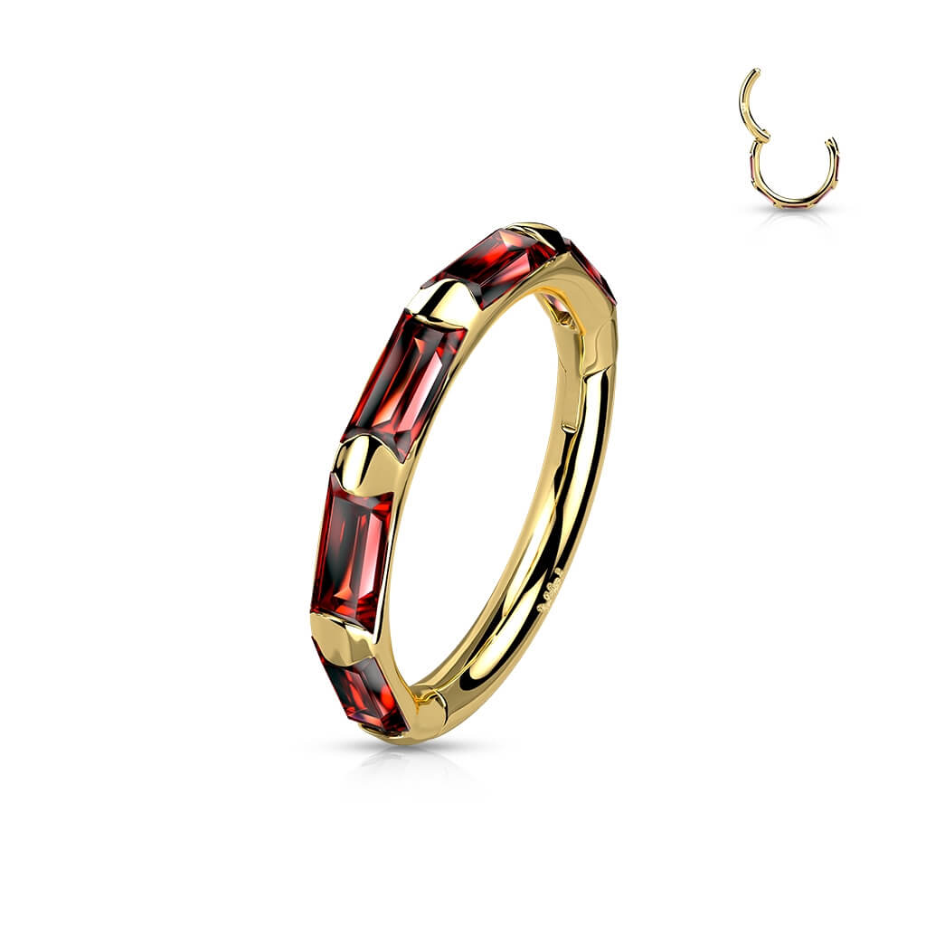 Or 14kt Anneau Zircone Rectangle Cliqueur