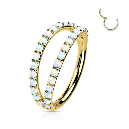 Oro 14 kt Anello Piercing Zirconi Clicker