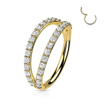 Oro 14 kt Anello Piercing Zirconi Clicker