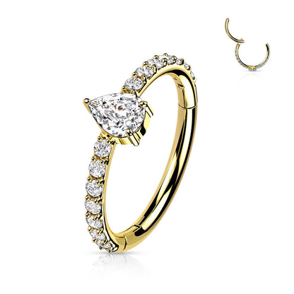 Oro 14 kt Anello Piercing Zircone a goccia Clicker