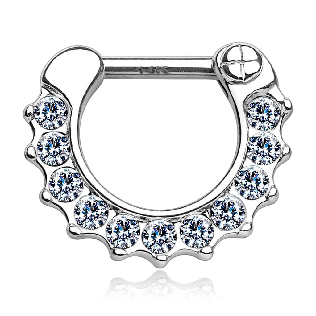 Or 14kt Septum Rectiligne Zircone Cliqueur