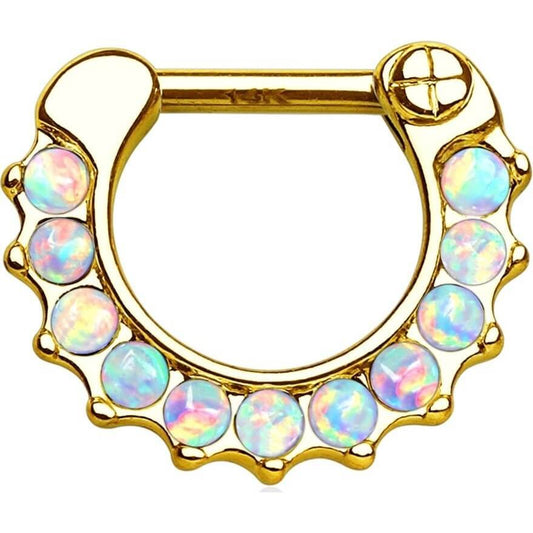 Or 14kt Septum Rectiligne Opale Cliqueur