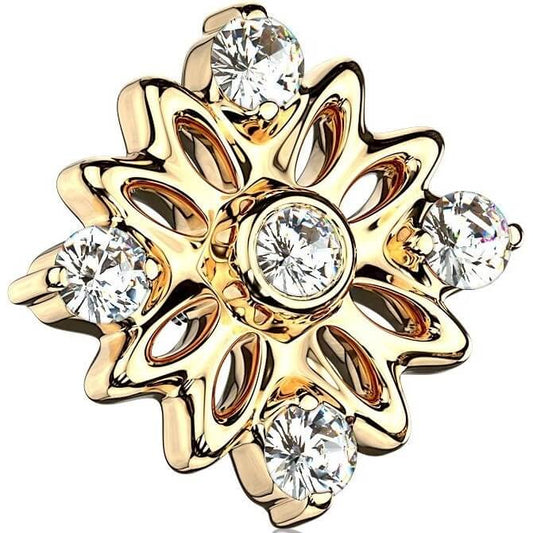 Oro 14kt Circonita Flor Rosca interna