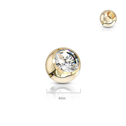 Solid Gold 14 Carat top ball with zirconia