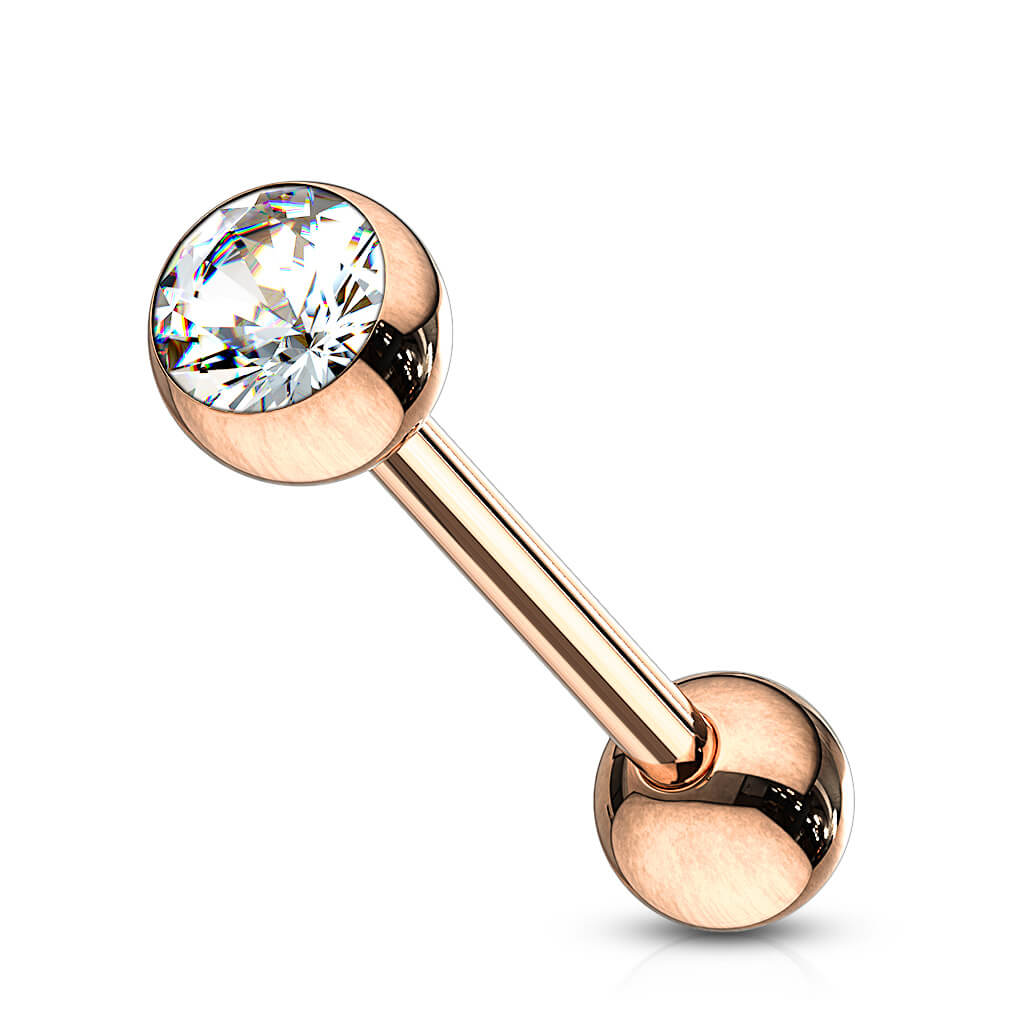 Tongue Barbell Ball Zirconia rose