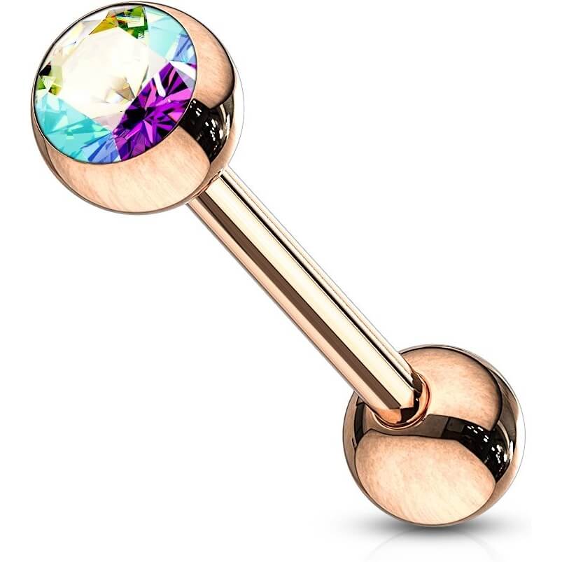 Tongue Barbell Ball Zirconia rose