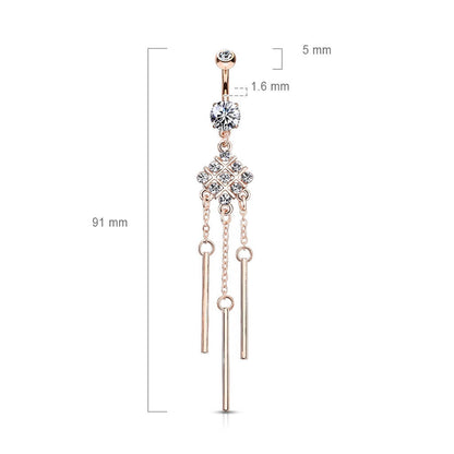 Bauchnabelpiercing Zirkonia Quadrat beweglich Roségold PVD