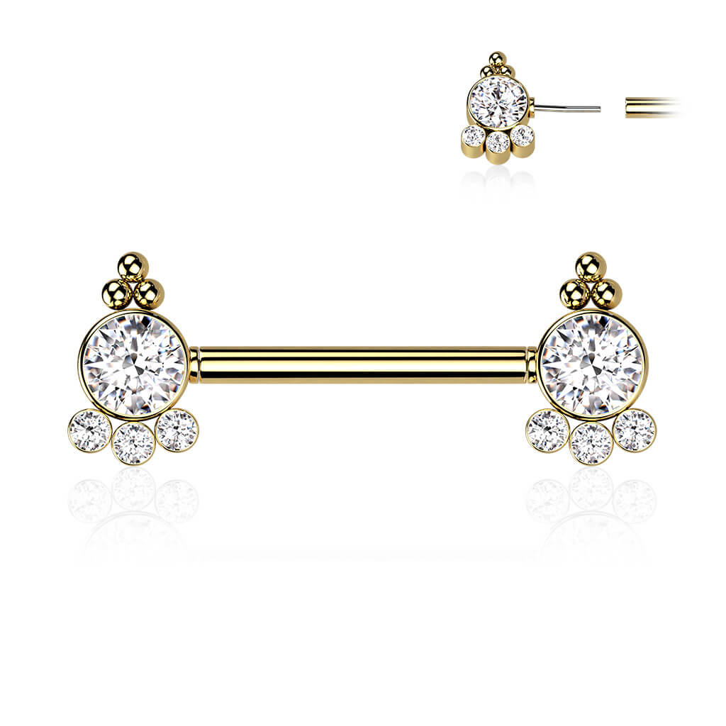 Nipple Piercing Zirconia Gold Push-In