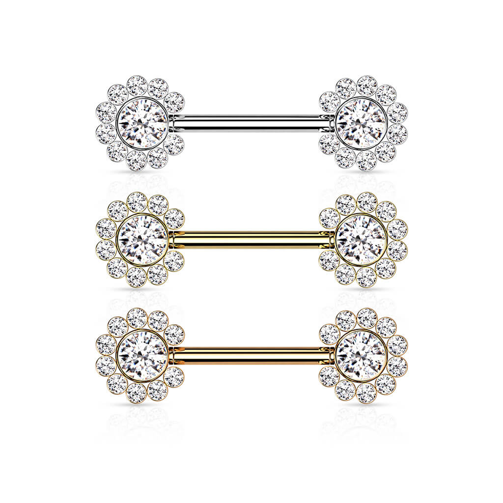 Nipple Piercing Flower Zirconia Push-In