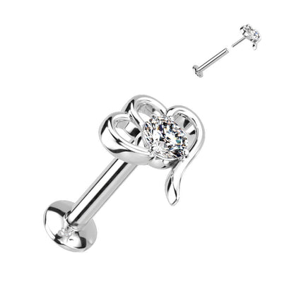 Labret Cuori intrecciati con zircone Push-In