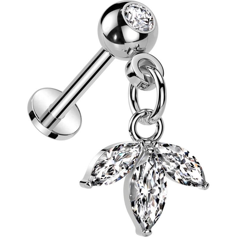 Labret Foglia pendente taglio marquise con zirconi Push-In