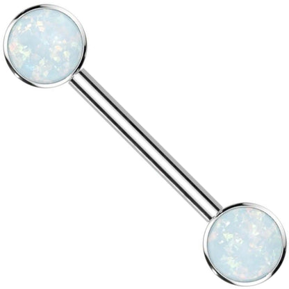 Titan Nippelpiercing Opal Flach Silber Push-In