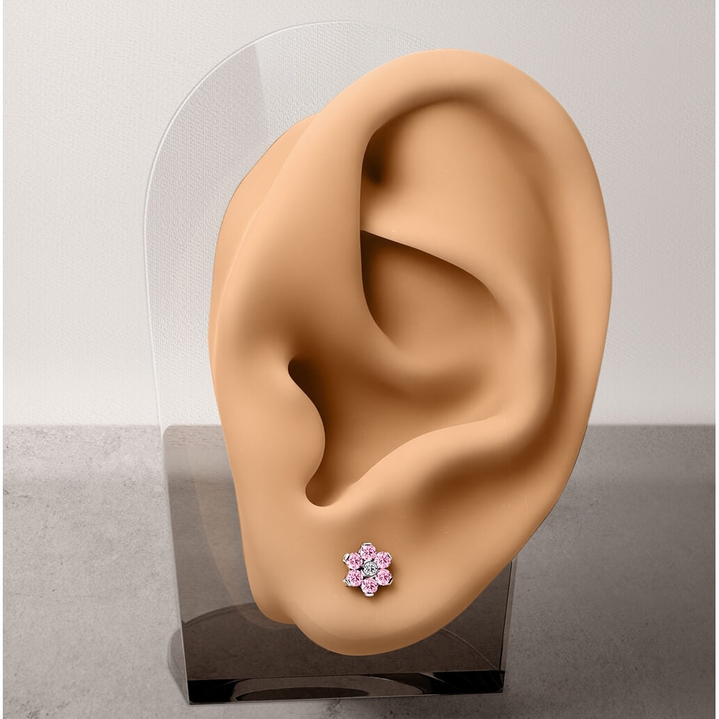 Titane Bouton d'Oreille Fleur Zircone