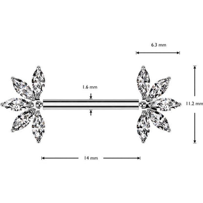 Titanio Piercing Capezzolo Fiore zirconi taglio marquise Push-In