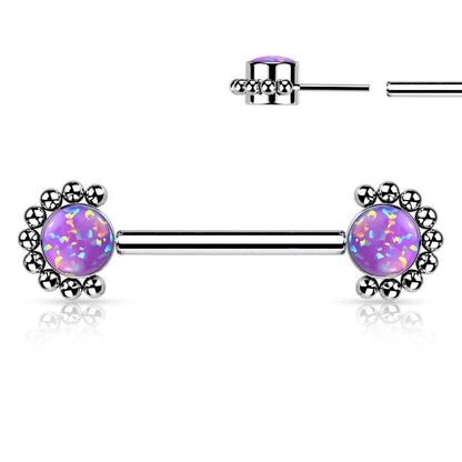 Titanium Nipple Piercing Zirconia Opal Silver Push-In