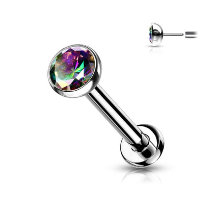 Titan Labret Zirkonia Rund Silber Push-In