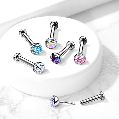 Titan Labret Zirkonia Rund Silber Push-In