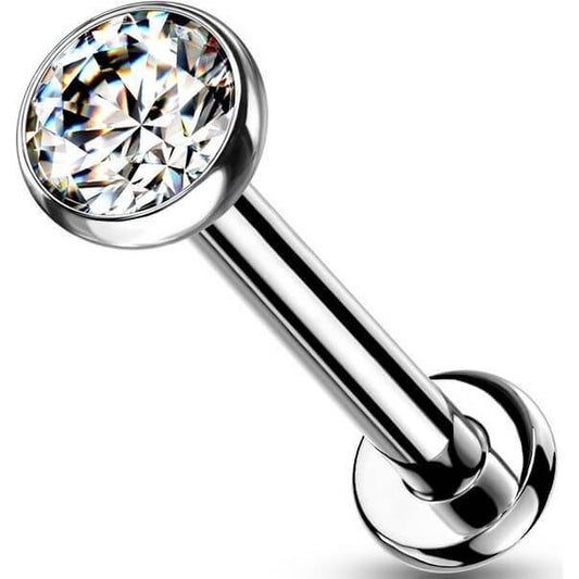 Titanium Labret Zirconia Round Silver Push-In