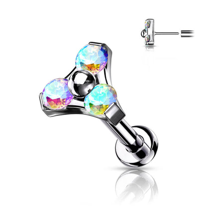 Titanium Labret Triangle Zirconia Silver Push-In