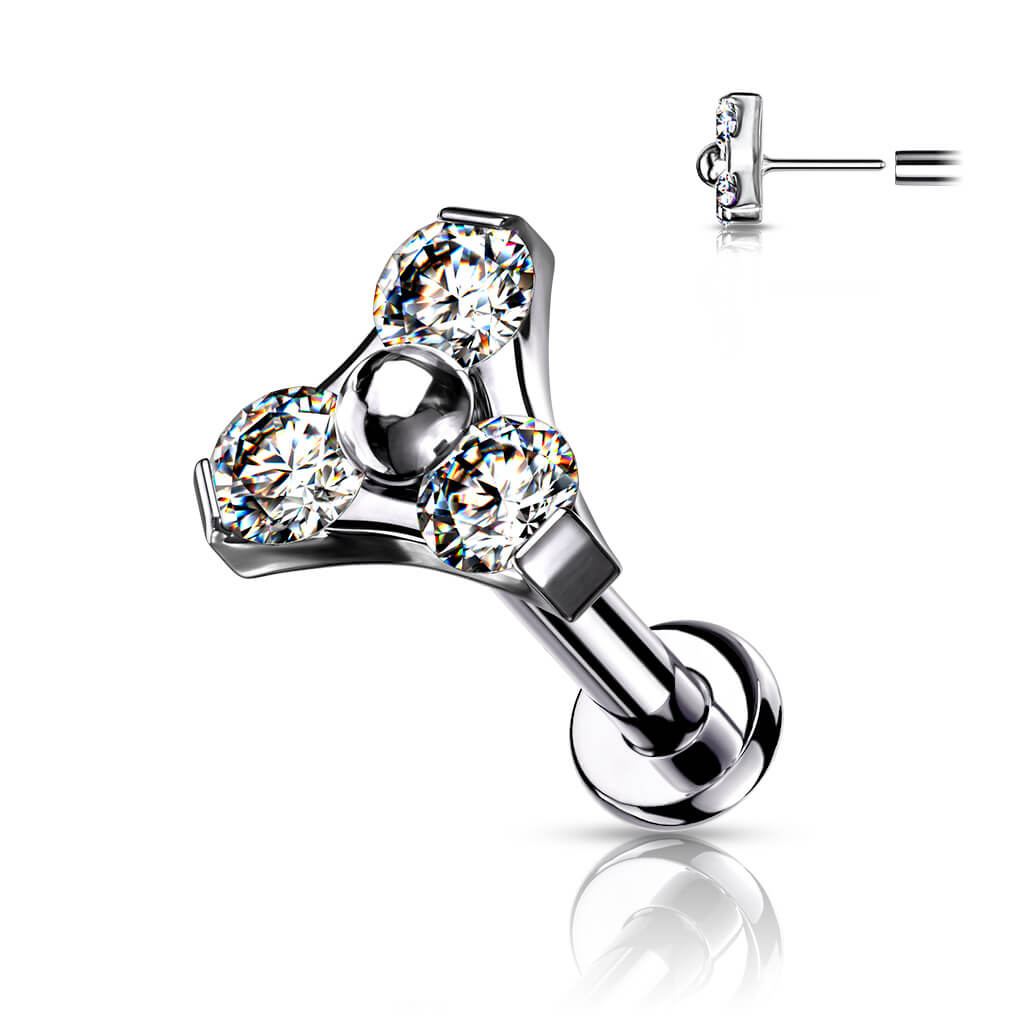 Titanium Labret Triangle Zirconia Silver Push-In