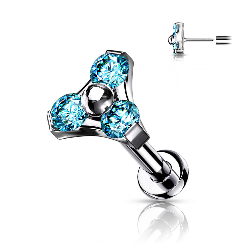 Titanium Labret Triangle Zirconia Silver Push-In