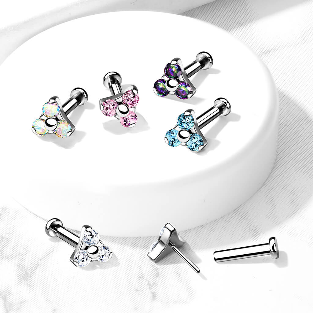 Titanium Labret Triangle Zirconia Silver Push-In