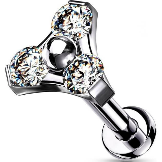 Titanium Labret Triangle Zirconia Silver Push-In