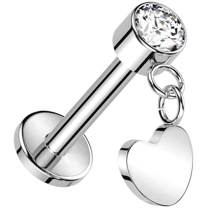 Titanio Labret Zircone con Cuore pendente Push-In