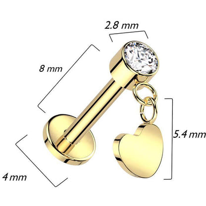 Titanium Labret heart dangle zirconia Push-In