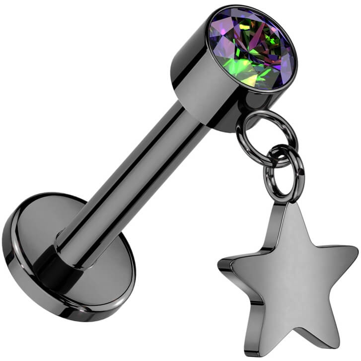 Titanium Labret star dangle zirconia Push-In