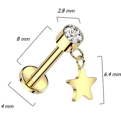 Titanium Labret star dangle zirconia Push-In