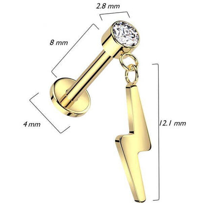 Titane Labret Pendentif Eclair Zircone Enfoncer