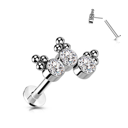 Titanio Labret 3 Zirconi e argento Push-In