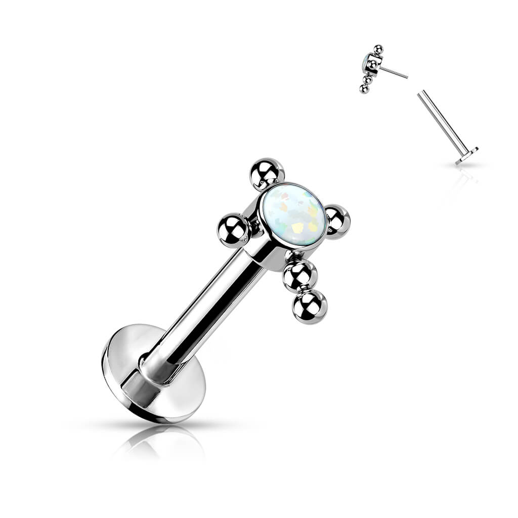 Titane Labret Croix Zircone Opale Argent Enfoncer