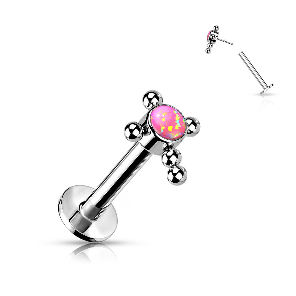 Titanio Labret Croce Zircone / Opale e Argento Push-In