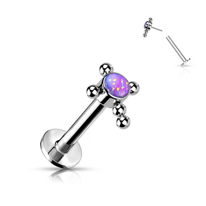 Titanio Labret Croce Zircone / Opale e Argento Push-In